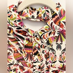 Vibrant Floral Button-Up Shirt in Cream, Pink & Green